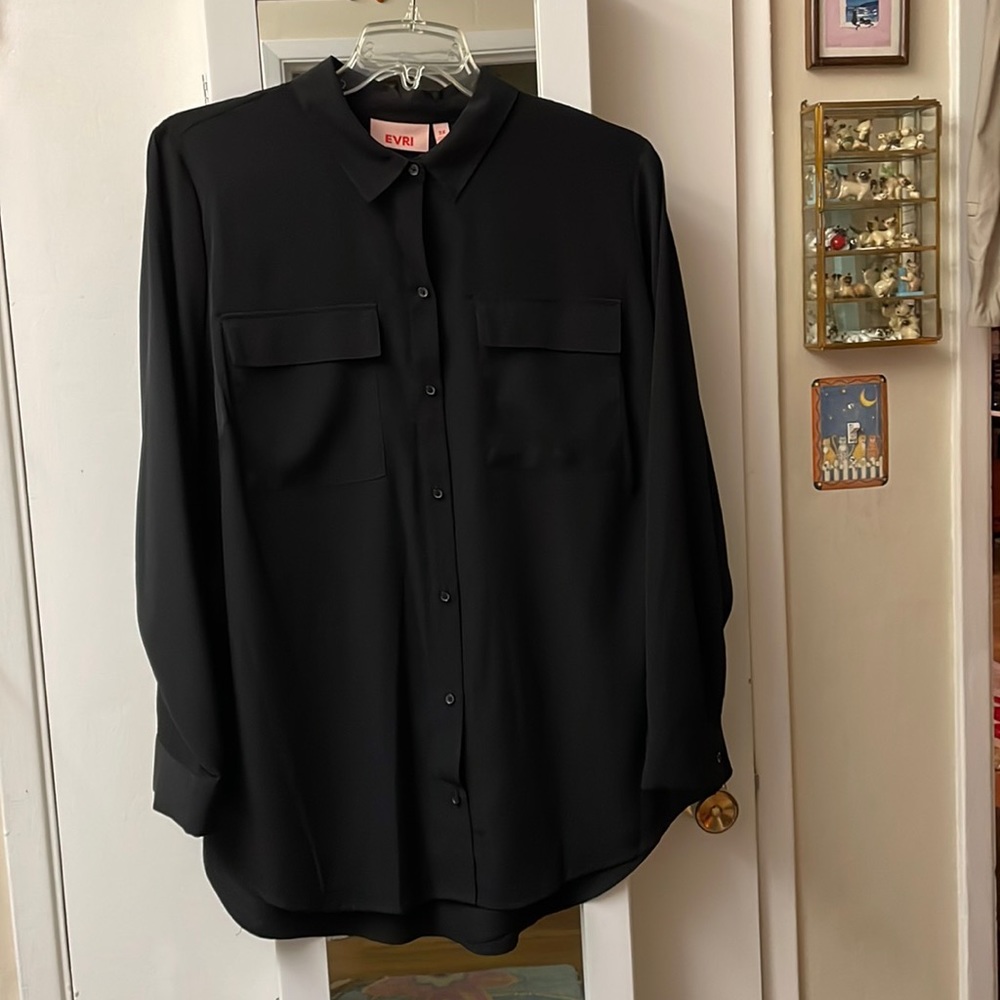 Silky Black Button Down Blouse - image 1